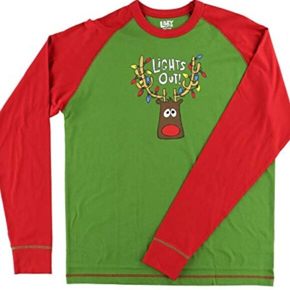 LazyOne Mens Christmas Holiday Pajama Tee Shirt | Rudolph Lights Out - Medium - Picture 1 of 7